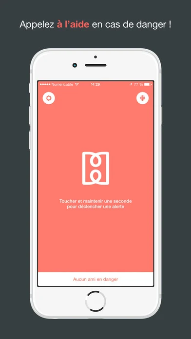 Help sur iPhone, avec l’écran permettant de déclencher une alerte.